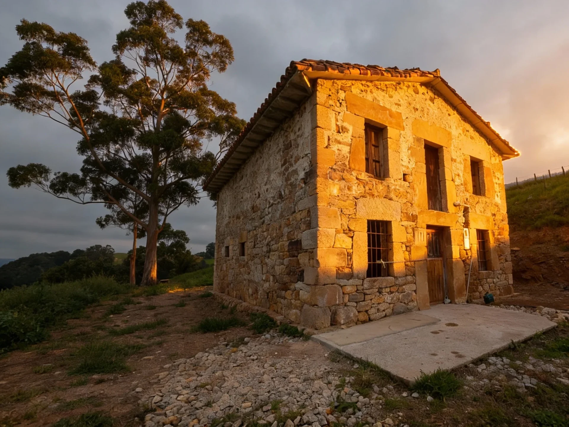 Cabaña pasiega tradicional al amanecer en los Valles Pasiegos, Cantabria