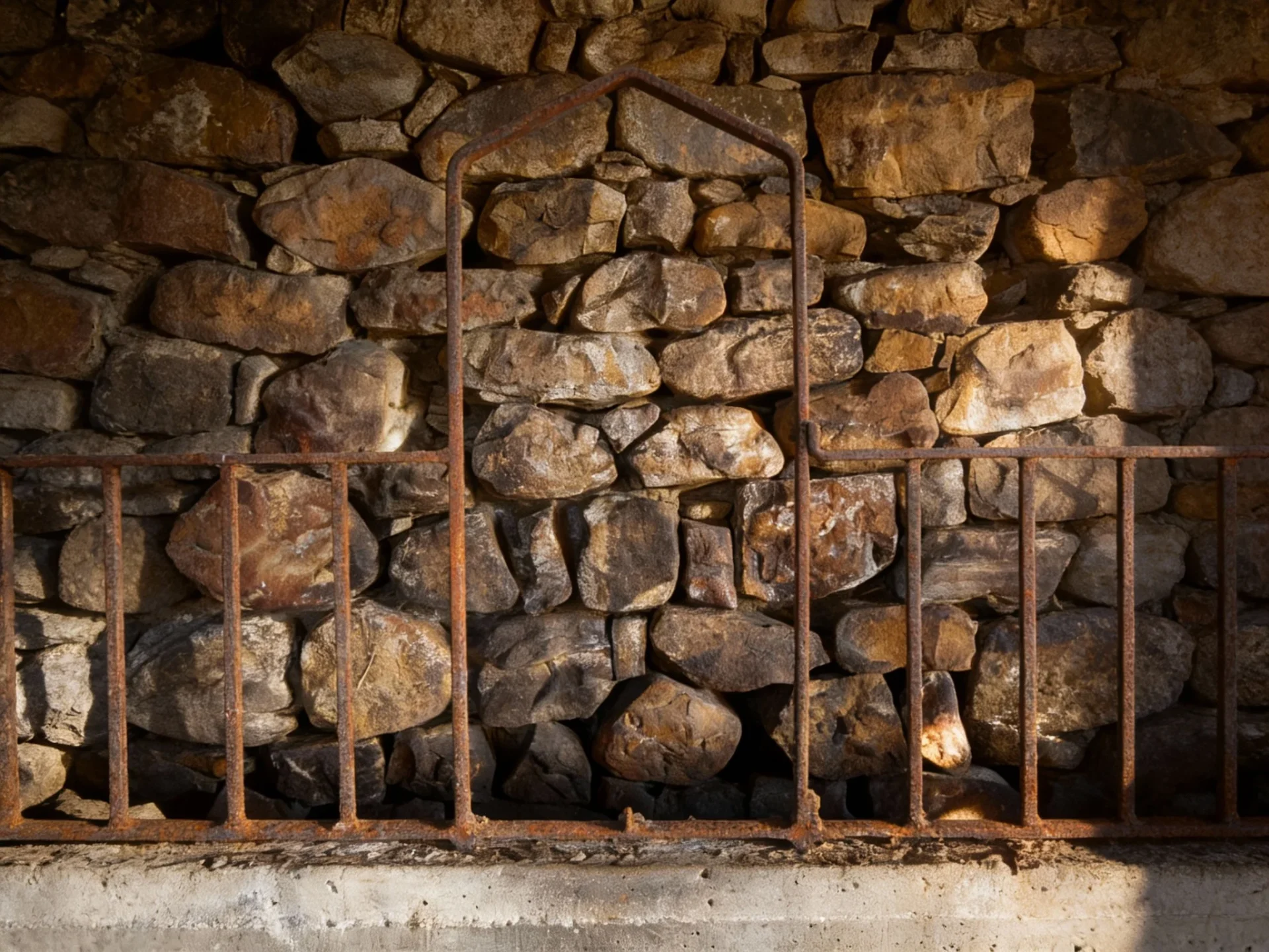 Detalle de muro de mampostería de piedra antigua en cabaña pasiega